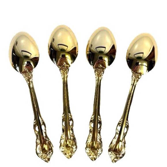Set of 4 Four Towle Supreme KING ARTHUR GOLD Electroplate Teaspoons 6 1/8" - Picture 7 of 10